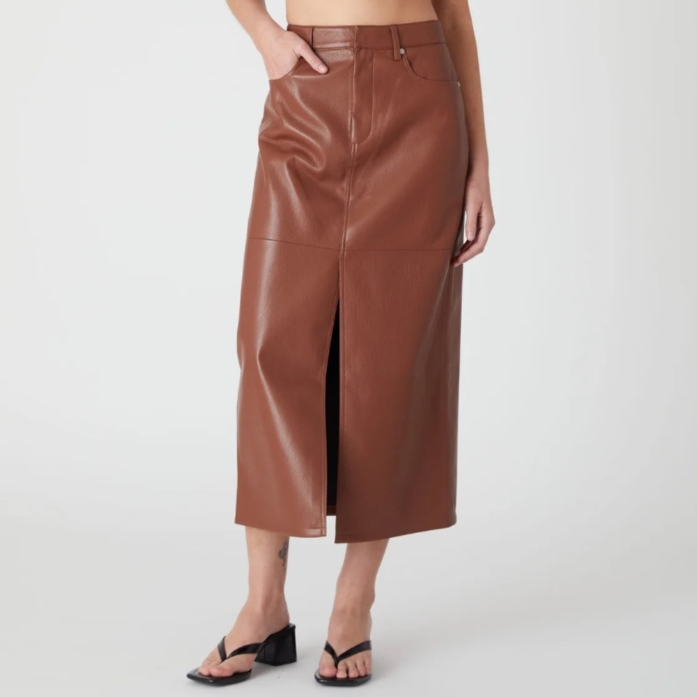 New BLANK NYC Faux Leather Brown MIDI Skirt